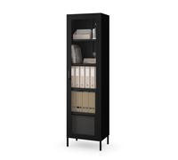 Jan Nowak Luigi - Armario Vitrina de 1 Puerta (50 x 180 x 35 cm, 4 estantes Ajustables, Vidrio Templado, Montaje en Pared, Vitrina de Cristal, Vitrina Brillante, Negro)