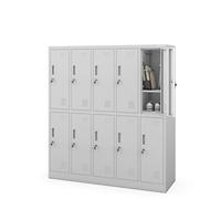 Jan Nowak taquilla Escolar metálica con 10 Compartimentos Independientes Armario para Escuela y vestuarios con Barra para Ropa Estante ventilación y cerraduras Individuales 150 x 136 x 45 cm