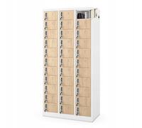 Jan Nowak Taquilla Vestuario 3B11A Armario Metalico con 33 Compartimentos Ranuras de ventilación Pintura en Polvo 185 cm x 90 cm x 45 cm (Blanco-Madera)