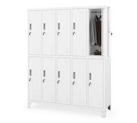 Jan Nowak Taquilla Vestuario Armario Metalico con 10 Compartimentos Portaetiquetas Ranuras de ventilación Recubrimiento de Polvo 172 cm x 136 cm x 45 cm (Blanco)