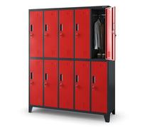 Jan Nowak Taquilla Vestuario Armario Metalico con 10 Compartimentos Portaetiquetas Ranuras de ventilación Recubrimiento de Polvo 172 cm x 136 cm x 45 cm (Antracita-Rojo)