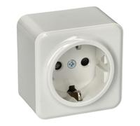 Jandei - Base de Enchufe Schuko para Instalación en Superficie, Doble o Individual, con Tierra y Alta Durabilidad en Policarbonato