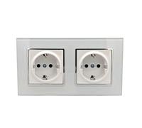 Jandei - Doble Enchufe Schuko 2P+T 16A 230V, Decoración Elegante Pared Interior, Fácil de Instalar, Incluye Marco y Mecanismo, Cristal Templado Color Blanco