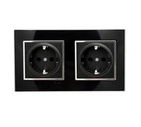 Jandei - Doble Enchufe Schuko 2P+T 16A 230V, Decoración Elegante Pared Interior, Fácil de Instalar, Incluye Marco y Mecanismo, Cristal Templado Color Negro