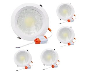Jandei - Downlight LED COB 20W Encastrable, Foco Marco Redondo Blanco 185x45 mm (Orificio para Empotrar 160mm), 1800 Lumen, IP44 Ideal Baño y Cocina (Luz Fría 6000K, 5 Unidades)