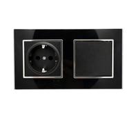 Jandei - Enchufe Schuko 2P+T 16A 230v y Enchufe SAT TV + TV socket / Interruptor / Interruptor Doble (Modelo a Elegir). Diseño Elegante en Cristal Templado Negro