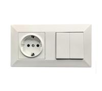 Jandei - Enchufe Schuko 2P+T 16A y Doble Interruptor Conmutador, 230V, Decoración Elegante Pared Interior, Fácil de Instalar, Incluye Marco y Mecanismo, Policarbonato Color Blanco