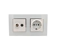 Jandei - Enchufe Schuko 2P+T 16A y Enchufe SAT TV + TV socket, Decoración Elegante Pared Interior, Fácil de Instalar, Incluye Marco y Mecanismo, Cristal Templado Color Blanco