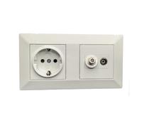 Jandei - Enchufe Schuko 2P+T 16A y Enchufe SAT TV + TV socket, Decoración Elegante Pared Interior, Fácil de Instalar, Incluye Marco y Mecanismo, Policarbonato Color Blanco