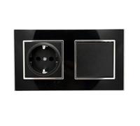 Jandei - Enchufe Schuko 2P+T 16A y Interruptor Conmutador, 230V, Decoración Elegante Pared Interior, Fácil de Instalar, Incluye Marco y Mecanismo, Cristal Templado Color Negro