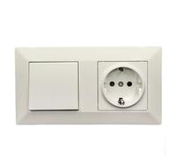 Jandei - Enchufe Schuko 2P+T 16A y Interruptor Conmutador, 230V, Decoración Elegante Pared Interior, Fácil de Instalar, Incluye Marco y Mecanismo, Policarbonato Color Blanco