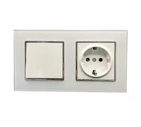 Jandei - Enchufe Schuko 2P+T 16A y Interruptor Conmutador, 230V, Decoración Elegante Pared Interior, Fácil de Instalar, Incluye Marco y Mecanismo, Cristal Templado Color Blanco