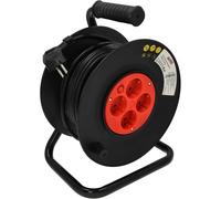 Jandei - Enrollacables de Carrete Prolongador Extensible Eléctrico con Asa, 25 Metros de Cable, Negro y Rojo. 4 Tomas Schuko