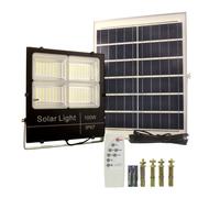 Jandei - Foco Proyector LED Solar 100W con Panel Separado, Batería de Litio 12000 mAh, 850 Lúmenes, Luz Fría 6000K, IP67 para Exteriores