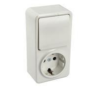 Jandei - Mecanismo Superficie con Interruptor y Enchufe Schuko con Protección Infantil, 16A 250V, Color Blanco