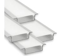 Jandei - Pack 4 Perfiles de Aluminio Gris 1 Metro para Instalación Empotrada de Tiras LED Anchas, Canal para Luces Led con Difusor Semitransparente. Incluye Tapas y Clips Montaje