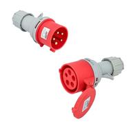 Jandei - Pack Conector Trifásico de Potencia, Toma industrial 16A 3P+N+T (5 polos) 240-415 Vac IP44, Macho Aéreo + Hembra Aéreo. Enchufes Industriales Adaptador