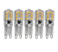 Jandei - Pack x 5 Bombillas LED, G9, Potencia 2,5W, 350 Lúmenes, 220V AC, (Equivalente 20W Halógeno) Luz Blanca Cálido 3000K, Ø16, 48mm Largo, Regulable, IP20 para Interior