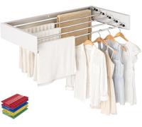 JANDTEK Tendedero Plegable de Pared - Tendedero Extensible retráctil Interior y Exterior - Tendederos Plegables de Pared Soporta 30 kg - Incluye Plantilla, Tornillos y 24 Pinzas - (Blanco, 80)