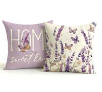 JANGYUHH Juego de 2 fundas de cojín impermeables para exteriores, 50 x 50 cm, color lila, diseño de lavanda, modernas fundas de cojín de verano para balcón, cojines decorativos de doble cara y fácil