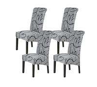Jaotto Fundas para Sillas de Comedor XL Pack de 4,Grande Fundas de Sillas de Comedor Respaldo Alto Elásticas Lavables,Modernas Cubiertas para Sillas para Hotel Banquete,Flor Gris