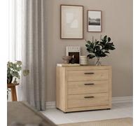 Jarama Cómoda 3 Cajones Jackson Hickory 77x42x67 cm/Cajonera de Dormitorio con Diseño Moderno y Acabado Roble