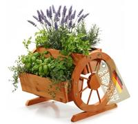 Jardín Decoración Macetero con Carro Ruedas de Madera 44 cm × 42 cm x 40 cm (B X L X H)