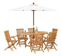 Jardín Juego de mesa de comedor 7 piezas Marrón Madera maciza de teca | Madera maciza de teca, 7 partes, acabado marrón, adecuado para terraza, fácil de limpiar, superficie aceitada