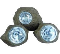 Jardín rocoso solar LUMISKY ROCKY BROWN, juego de 3 unidades, luces LED blancas, tamaños de 14 y 9 cm, color marrón