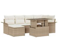 Jardín: sofá modular de exterior, fabricado con ratán sintético resistente a la intemperie, con mesa de cristal – color beige y blanco