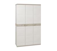 Jardin202 - Armario de Resina con Escobero | 3 Puertas y 4 Estantes | Almacenaje Exterior | Titanium Beige o Negro | 105x44x176 cm | (Beige)