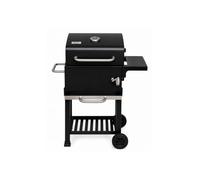 JARDIN202 - Barbacoa de Carbón con Tapa y Termómetro Kansas | Grill Ajustable con Parrilla Cromada y Calentador Superior| Ruedas Grandes | (Negro)