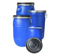 JARDIN202 - Bidón de Plástico de Boca Ancha Azul | Homologado para Uso Alimentario | Cierre Hermético Reforzado | Contenedor Apilable para Agua, Aceite, Pienso | Cierre Ballesta | 120 LITROS