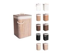 JARDIN202 - Cesto Ropa Sucia Bambú - Cesta de la Colada Plegable con Bolsa Extraíble y Asas - Cubo Ropa con tapa | Cuadrado (Haya)