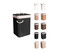 JARDIN202 - Cesto Ropa Sucia Bambú - Cesta de la Colada Plegable con Bolsa Extraíble y Asas - Cubo Ropa con tapa | Cuadrado (Negro)
