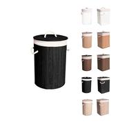 JARDIN202 - Cesto Ropa Sucia Bambú - Cesta de la Colada Plegable con Bolsa Extraíble y Asas - Cubo Ropa con tapa | Redondo (Negro)