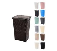 JARDIN202 - Cesto Ropa Sucia Pongotodo con Tapa y Asas | Cesta Colada Plástico Ratán | Cubo Ropa Sucia | Baño Dormitorio | 38L/48L/60L | 60 litros (Wengué)
