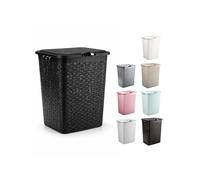 JARDIN202 - Cesto Ropa Sucia Pongotodo con Tapa y Asas | Cesta Colada Plástico Ratán | Cubo Ropa Sucia | Baño Dormitorio | 38L/48L/60L | 38 Litros (Negro)