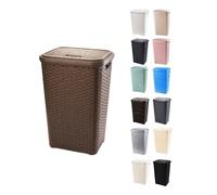 JARDIN202 - Cesto Ropa Sucia Pongotodo con Tapa y Asas | Cesta Colada Plástico Ratán | Cubo Ropa Sucia | Baño Dormitorio | 38L/48L/60L | 60 litros (Topo)