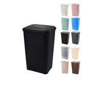 JARDIN202 - Cesto Ropa Sucia Pongotodo con Tapa y Asas | Cesta Colada Plástico Ratán | Cubo Ropa Sucia | Baño Dormitorio | 38L/48L/60L | 60 litros (Negro)