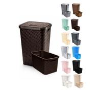 JARDIN202 - Cesto Ropa Sucia Pongotodo con Tapa y Asas | Cesta Colada Plástico Ratán | Cubo Ropa Sucia | Baño Dormitorio | 38L/48L/60L | Set (Wengué)