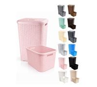 JARDIN202 - Cesto Ropa Sucia Pongotodo con Tapa y Asas | Cesta Colada Plástico Ratán | Cubo Ropa Sucia | Baño Dormitorio | 38L/48L/60L | Set (Rosa)