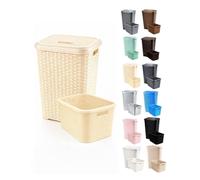 JARDIN202 - Cesto Ropa Sucia Pongotodo con Tapa y Asas | Cesta Colada Plástico Ratán | Cubo Ropa Sucia | Baño Dormitorio | 38L/48L/60L | Set (Marfil)