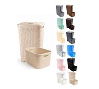 JARDIN202 - Cesto Ropa Sucia Pongotodo con Tapa y Asas | Cesta Colada Plástico Ratán | Cubo Ropa Sucia | Baño Dormitorio | 38L/48L/60L | Set (Marrón claro)