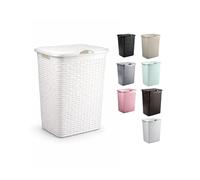 JARDIN202 - Cesto Ropa Sucia Pongotodo con Tapa y Asas | Cesta Colada Plástico Ratán | Cubo Ropa Sucia | Baño Dormitorio | 38L/48L/60L | 38 Litros (Blanco)