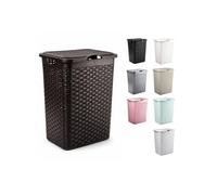 JARDIN202 - Cesto Ropa Sucia Pongotodo con Tapa y Asas | Cesta Colada Plástico Ratán | Cubo Ropa Sucia | Baño Dormitorio | 38L/48L/60L | 38 Litros (Wengué)