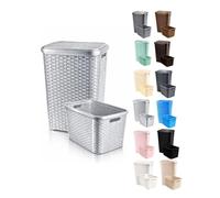 JARDIN202 - Cesto Ropa Sucia Pongotodo con Tapa y Asas | Cesta Colada Plástico Ratán | Cubo Ropa Sucia | Baño Dormitorio | 38L/48L/60L | Set (Plata)