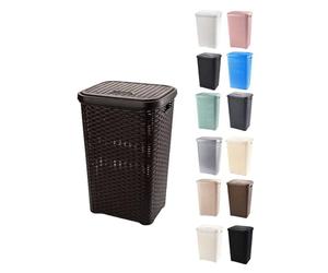 JARDIN202 - Cesto Ropa Sucia Pongotodo con Tapa y Asas | Cesta Colada Plástico Ratán | Cubo Ropa Sucia | Baño Dormitorio | 38L/48L/60L | 60 litros (Wengué)