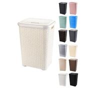 JARDIN202 - Cesto Ropa Sucia Pongotodo con Tapa y Asas | Cesta Colada Plástico Ratán | Cubo Ropa Sucia Ventilado | Baño Dormitorio | 38L/60L | 60 litros (Marfil)