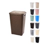 JARDIN202 - Cesto Ropa Sucia Pongotodo con Tapa y Asas | Cesta Colada Plástico Ratán | Cubo Ropa Sucia Ventilado | Baño Dormitorio | 38L/60L | 60 litros (Topo)
